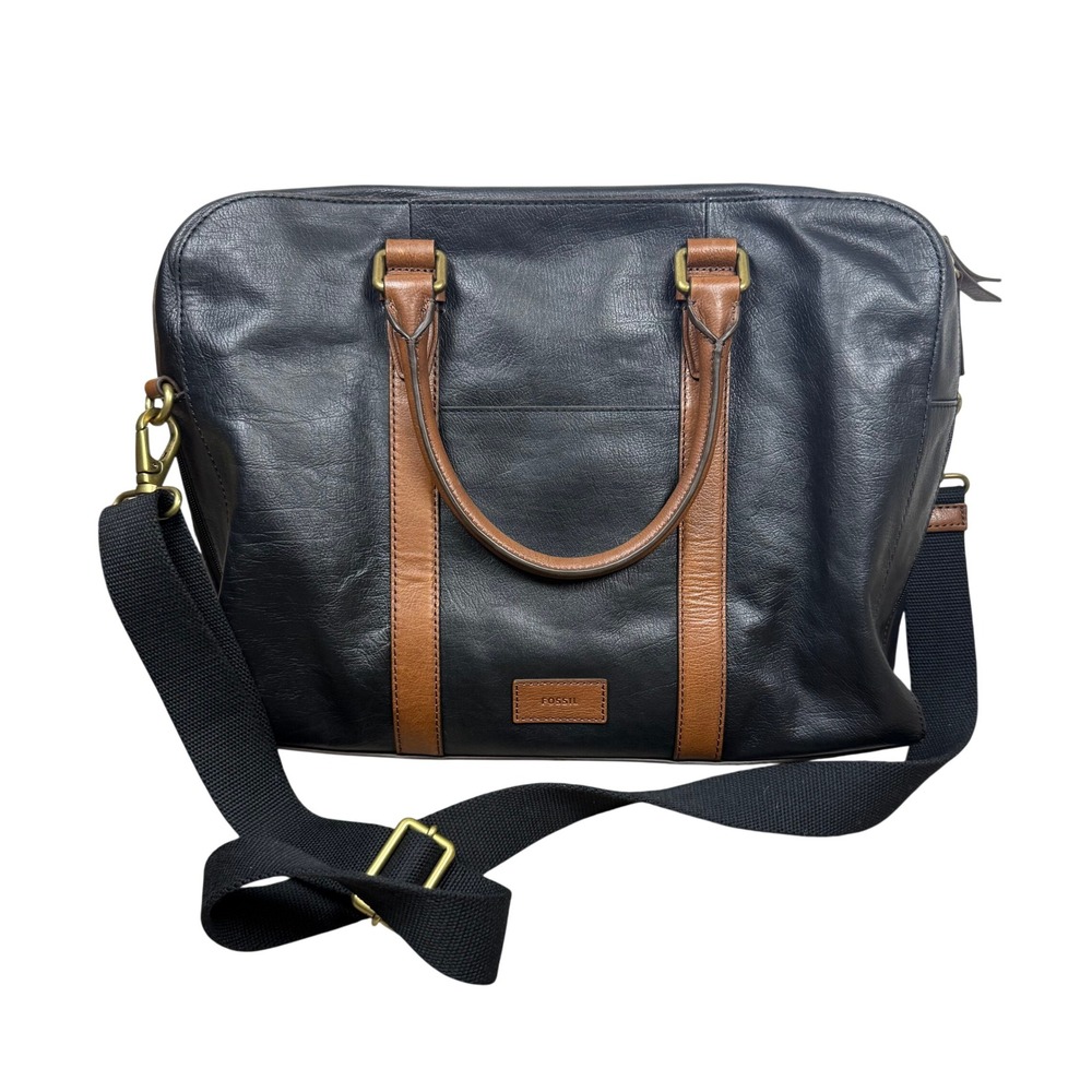 Fossil Leather Evan Satchel Messenger Laptop Work Bag Crossbody Work Bag Handbag